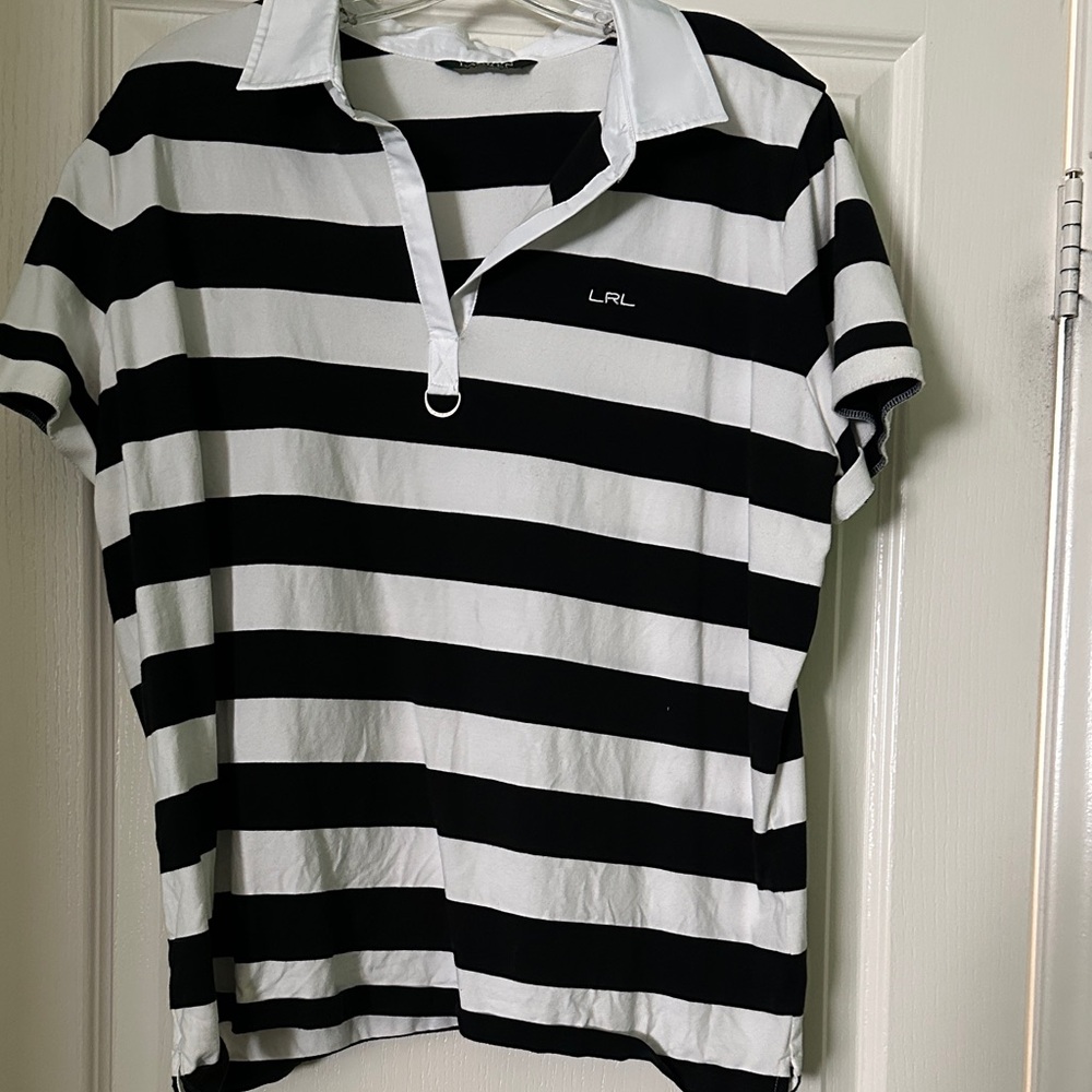Black and White Striped Polo Shirt